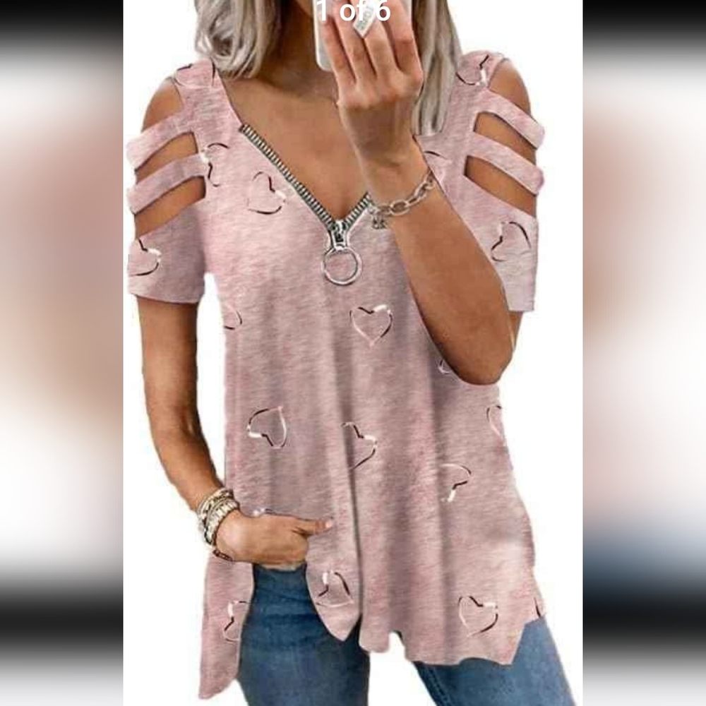 NEW! Pink Cold Shoulder Top-XXL (Runs A Little Small) - Picture 2 of 9